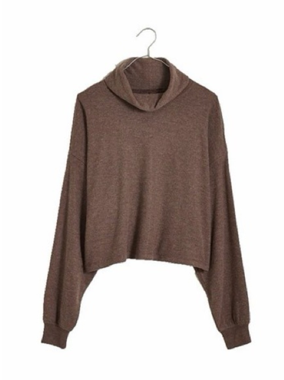 Madewell Brushed Jersey Funnelneck Turtleneck Sweater in Heather Dark Coffee
